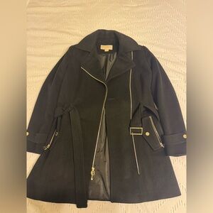 Michael Kors Black Trench Coat with Gold Accents